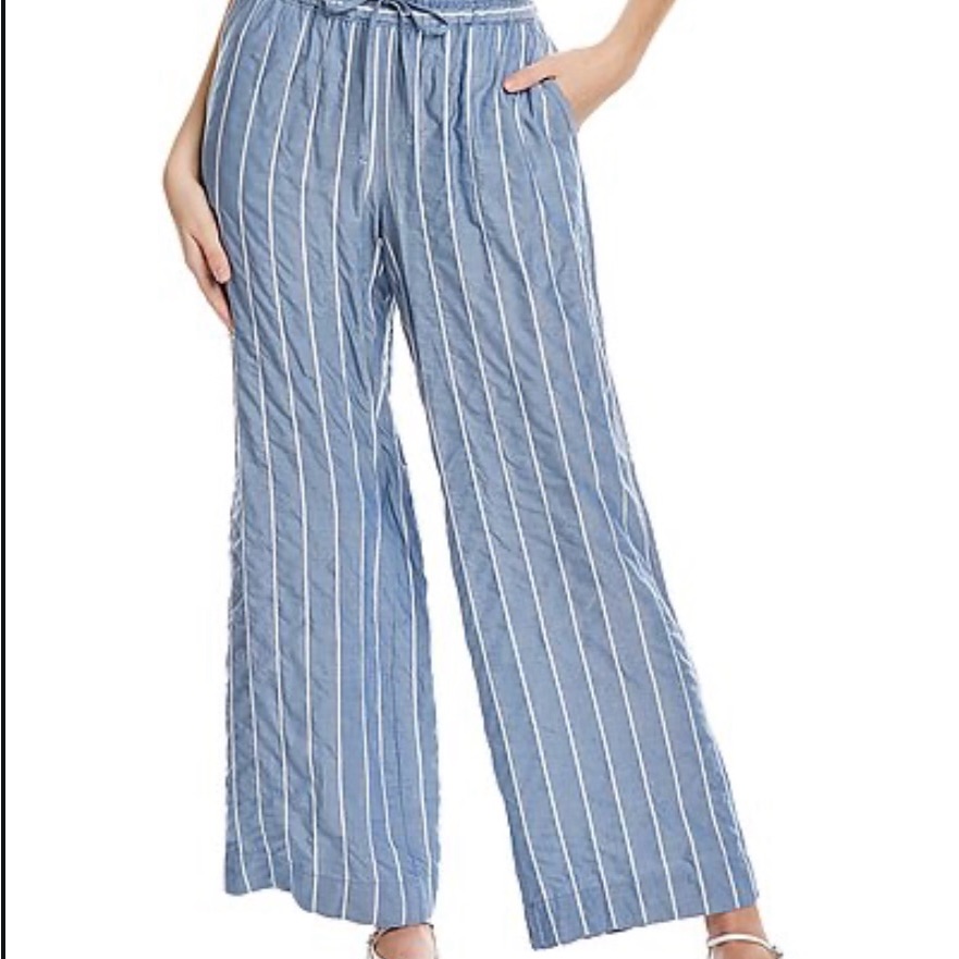 Tommy Bahama Blue And White Wide Leg Pants With Pinstripes